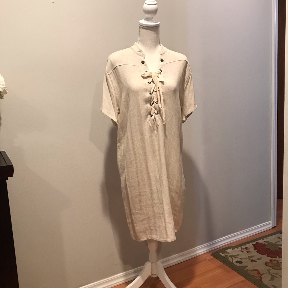 Lace Up V Neck Dress